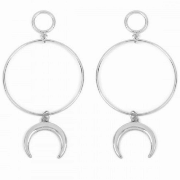 SILVER CRESCENT MOON CHARM HOOP DANGLE EARRINGS - Picture 1 of 2